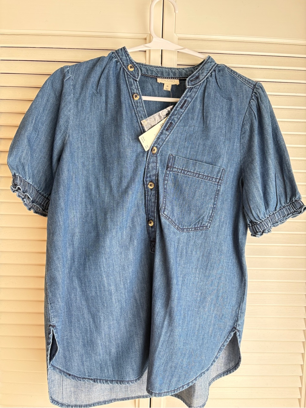 Oil to Light Blue Denim Short-Sleeve Shirt - Casual Women’s Top